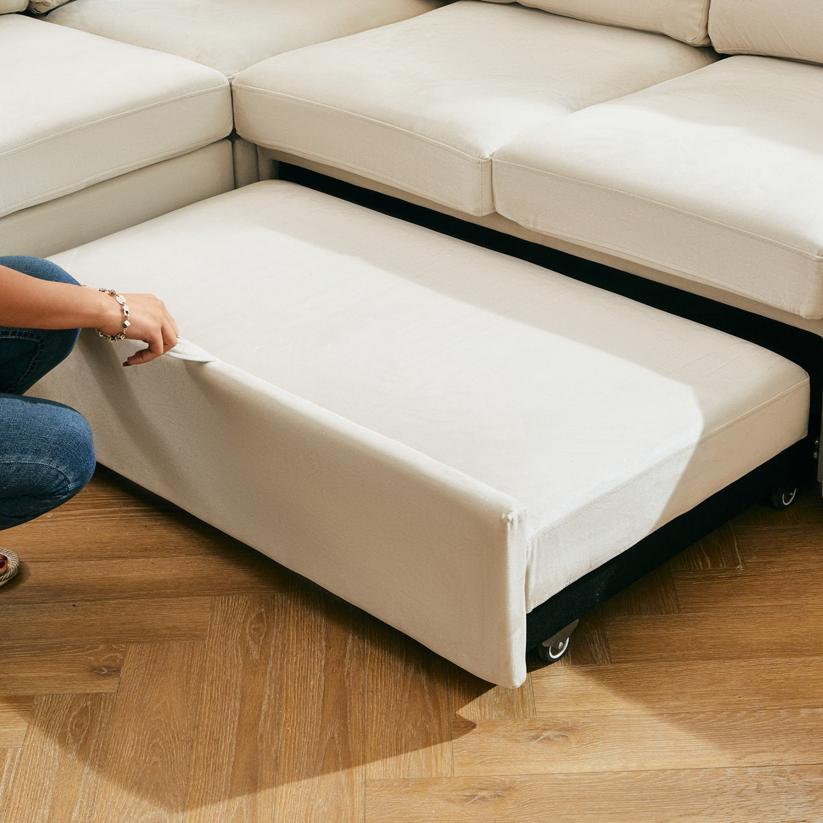 Seybert L Shaped Sofa Set Large Velvet Chenille Pullout Sofa Bed Modular Sectional Couch Convertible Sleeper