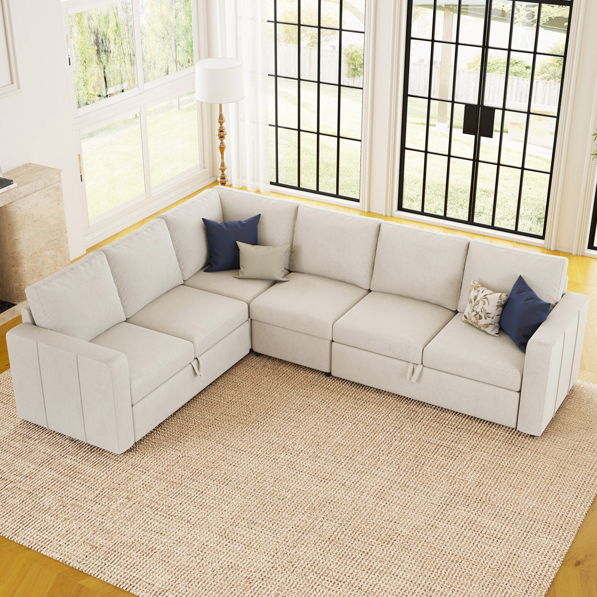 Seybert L Shaped Sofa Set Large Velvet Chenille Pullout Sofa Bed Modular Sectional Couch Convertible Sleeper