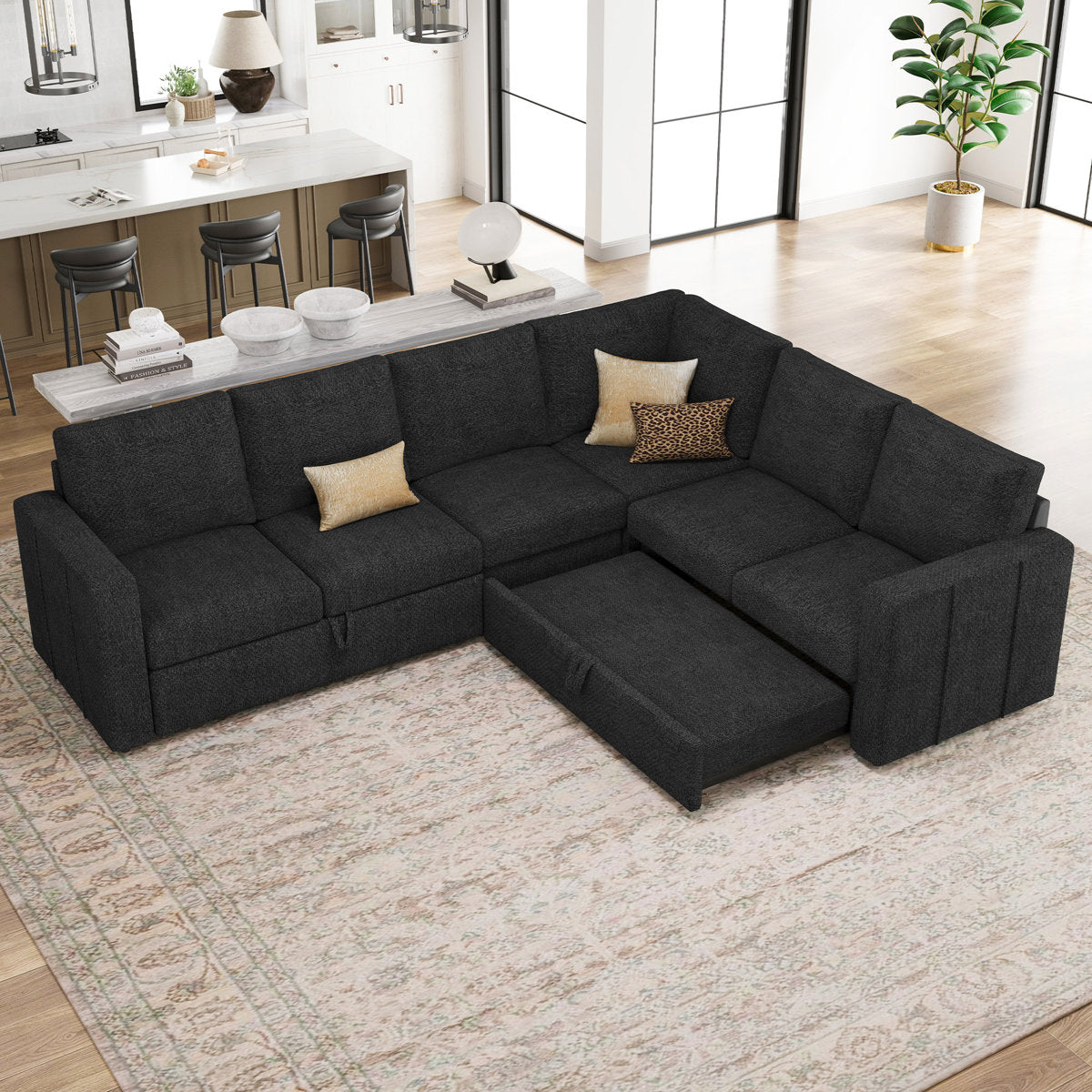 Seybert L Shaped Sofa Set Large Velvet Chenille Pullout Sofa Bed Modular Sectional Couch Convertible Sleeper