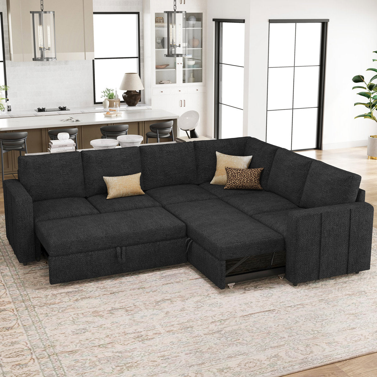 Seybert L Shaped Sofa Set Large Velvet Chenille Pullout Sofa Bed Modular Sectional Couch Convertible Sleeper