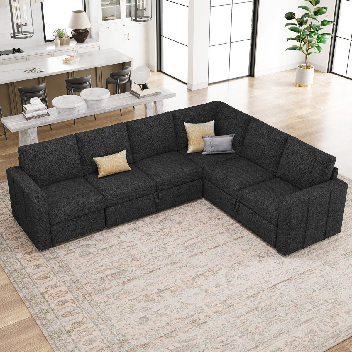 Seybert L Shaped Sofa Set Large Velvet Chenille Pullout Sofa Bed Modular Sectional Couch Convertible Sleeper