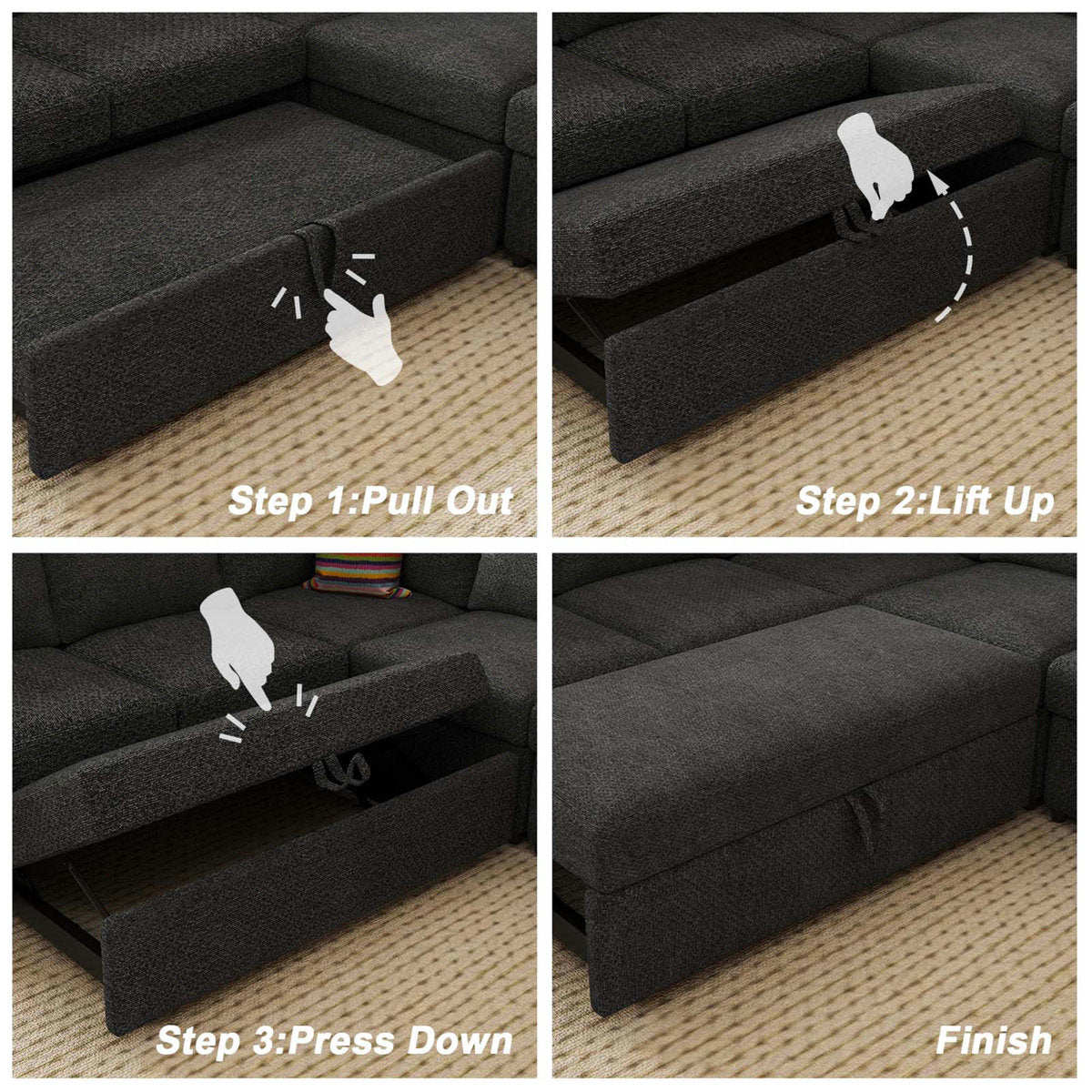 Seybert L Shaped Sofa Set Large Velvet Chenille Pullout Sofa Bed Modular Sectional Couch Convertible Sleeper