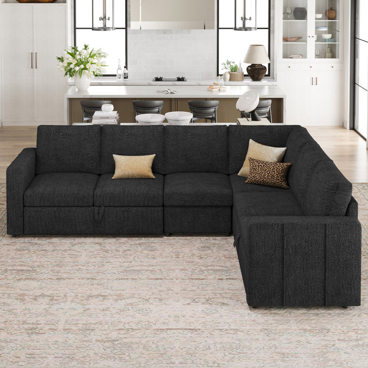 Seybert L Shaped Sofa Set Large Velvet Chenille Pullout Sofa Bed Modular Sectional Couch Convertible Sleeper