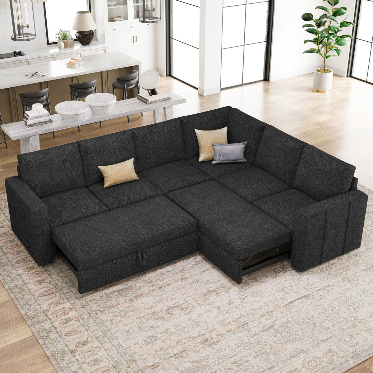 Seybert L Shaped Sofa Set Large Velvet Chenille Pullout Sofa Bed Modular Sectional Couch Convertible Sleeper