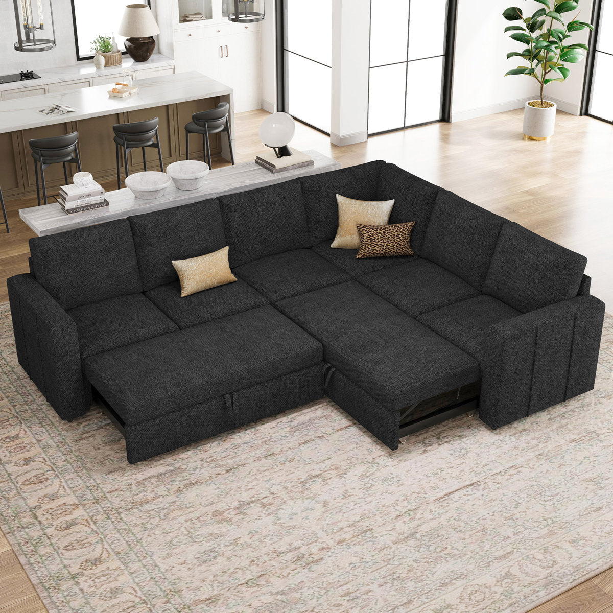Seybert L Shaped Sofa Set Large Velvet Chenille Pullout Sofa Bed Modular Sectional Couch Convertible Sleeper