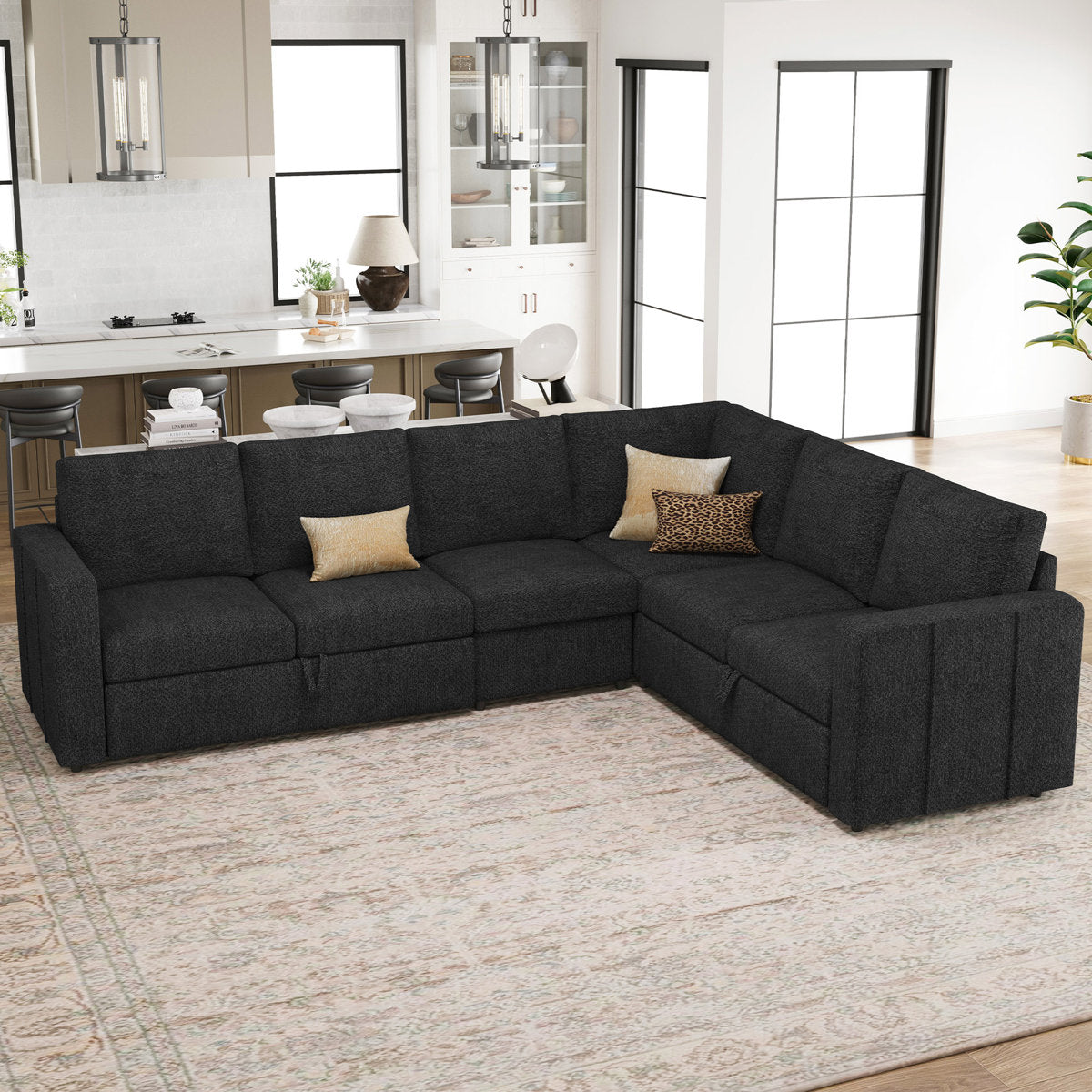 Seybert L Shaped Sofa Set Large Velvet Chenille Pullout Sofa Bed Modular Sectional Couch Convertible Sleeper
