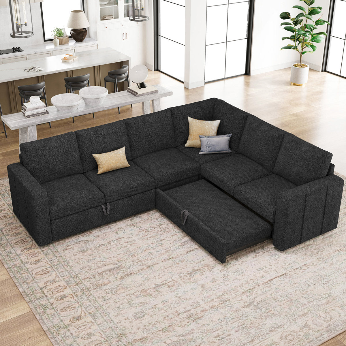 Seybert L Shaped Sofa Set Large Velvet Chenille Pullout Sofa Bed Modular Sectional Couch Convertible Sleeper