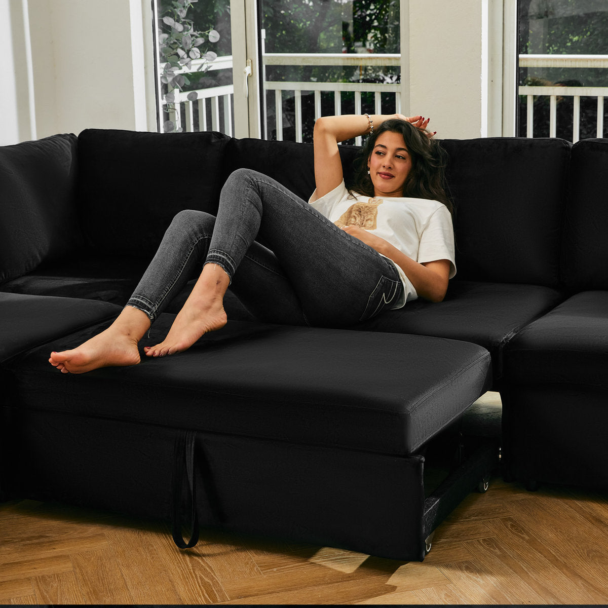 Seybert Pull-Out Sofa Bed Sectional With Storage Ottoman
