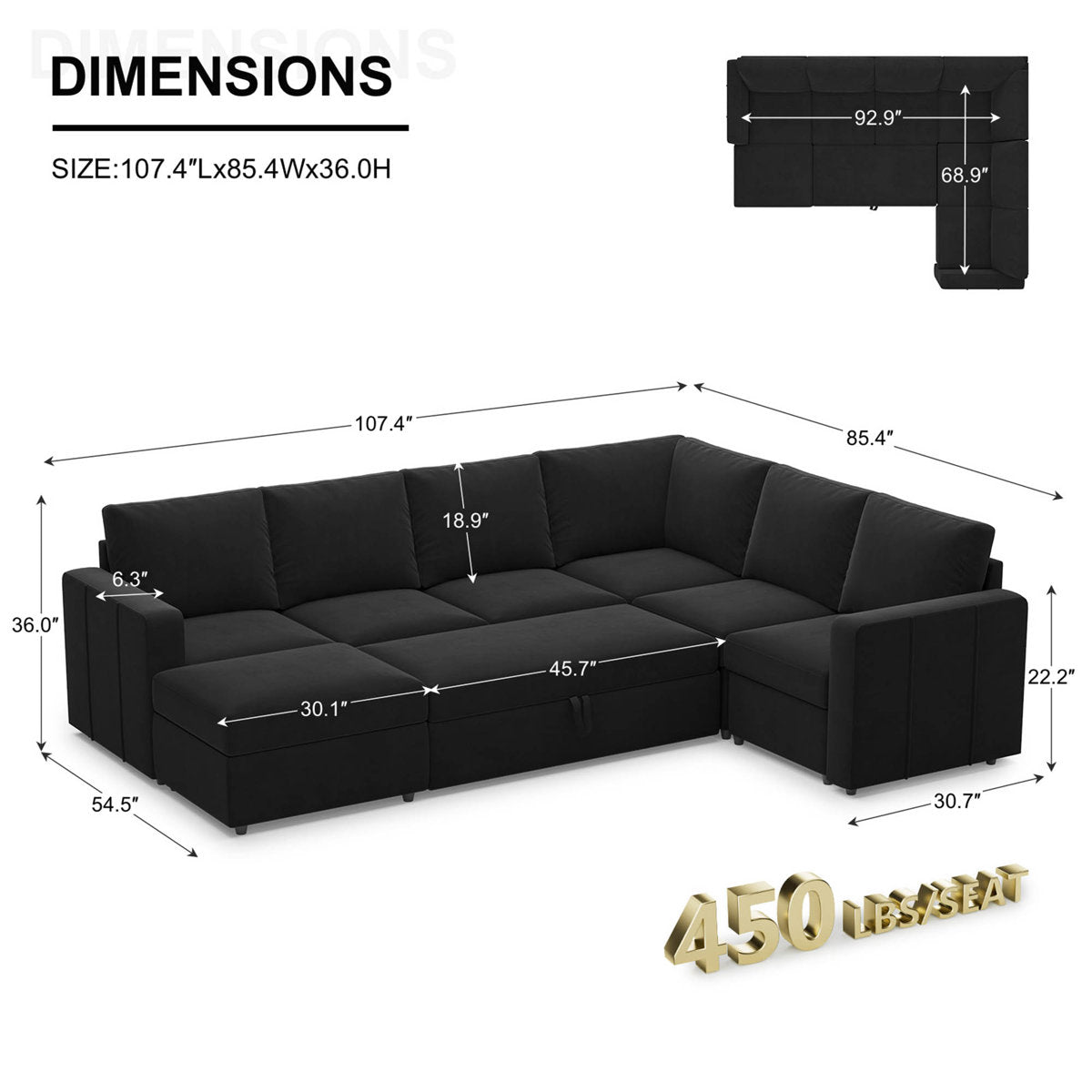 Seybert Pull-Out Sofa Bed Sectional With Storage Ottoman