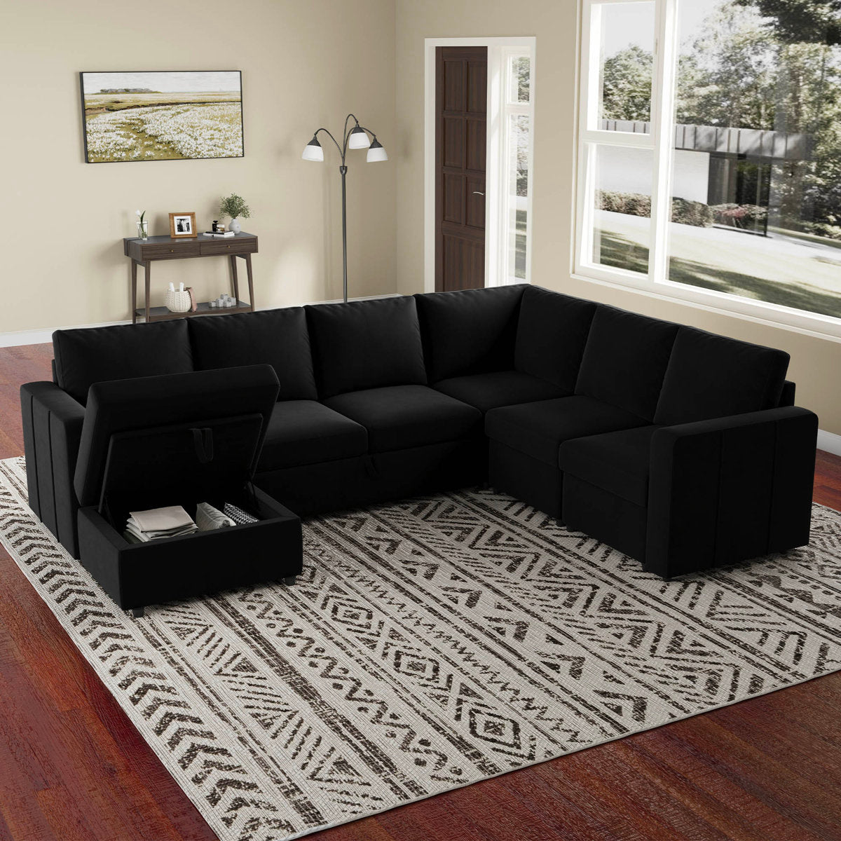 Seybert Pull-Out Sofa Bed Sectional With Storage Ottoman