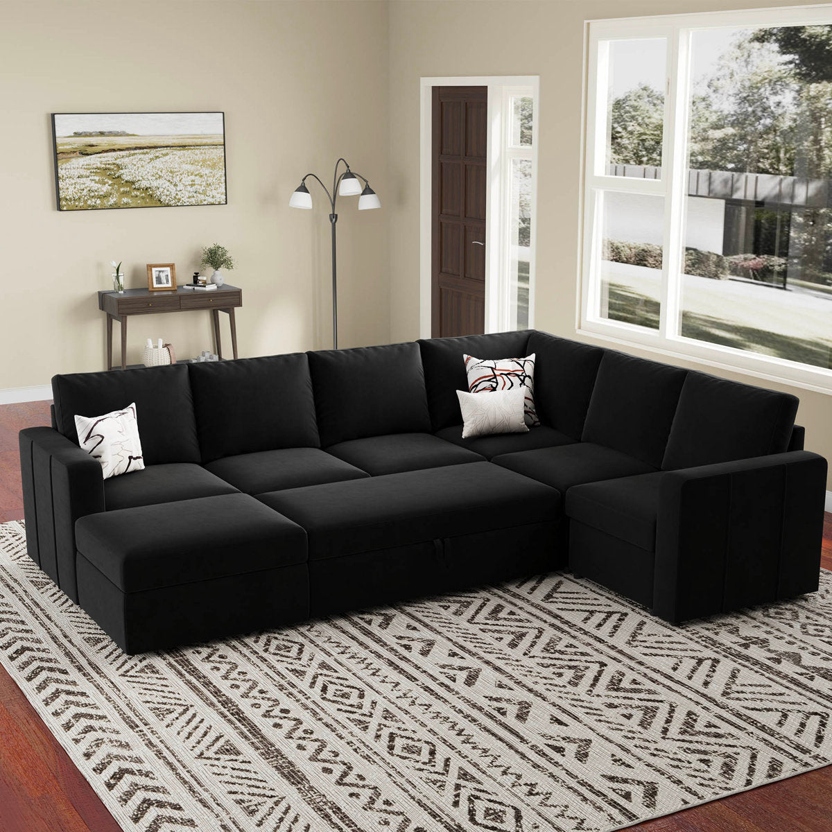 Seybert Pull-Out Sofa Bed Sectional With Storage Ottoman