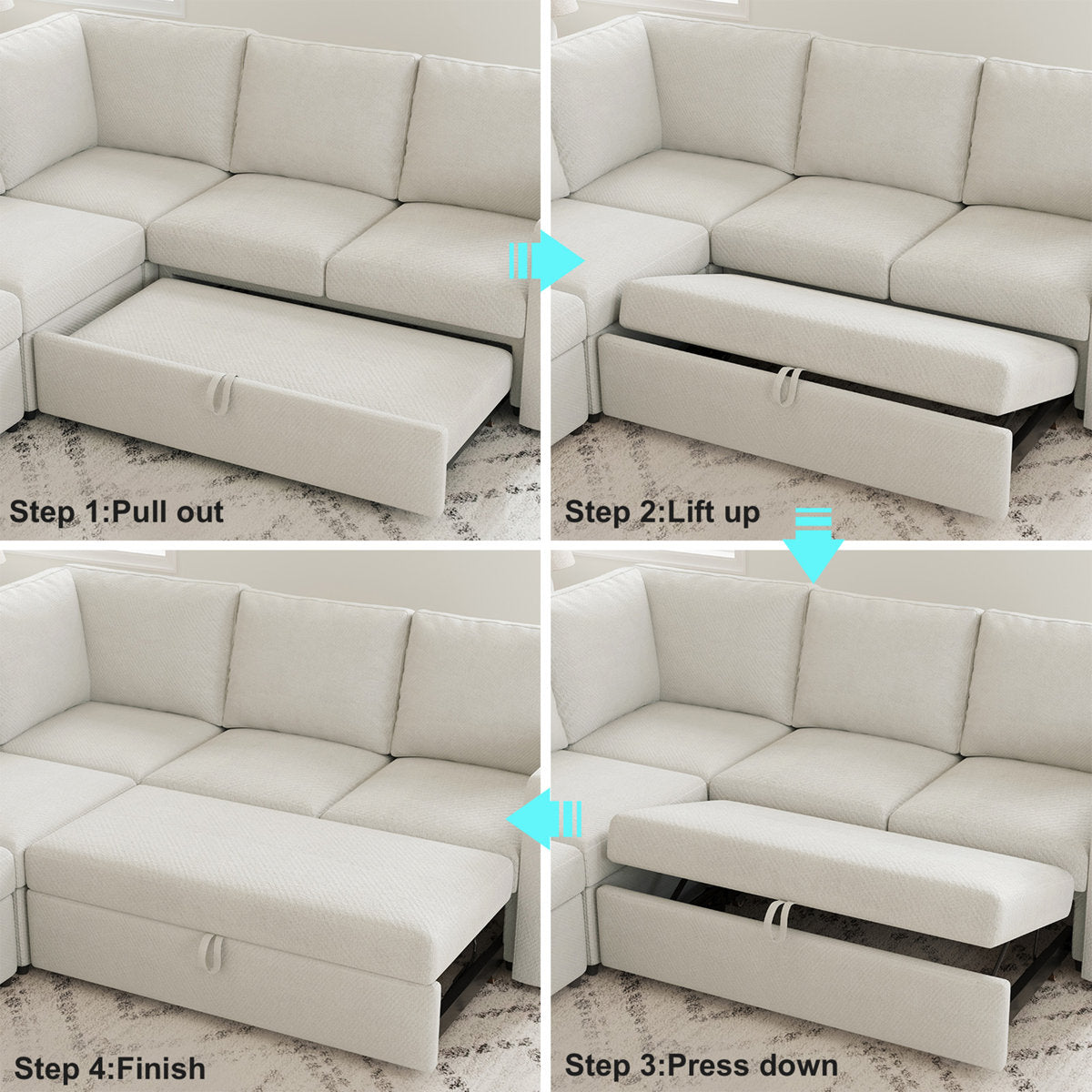 Seybert Pull-Out Sofa Bed Sectional With Storage Ottoman