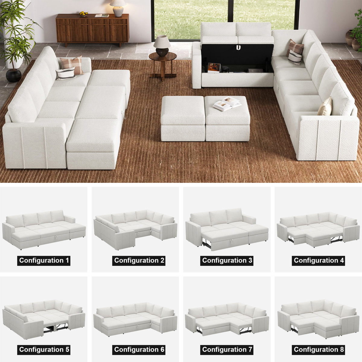 Seybert Pull-Out Sofa Bed Sectional With Storage Ottoman