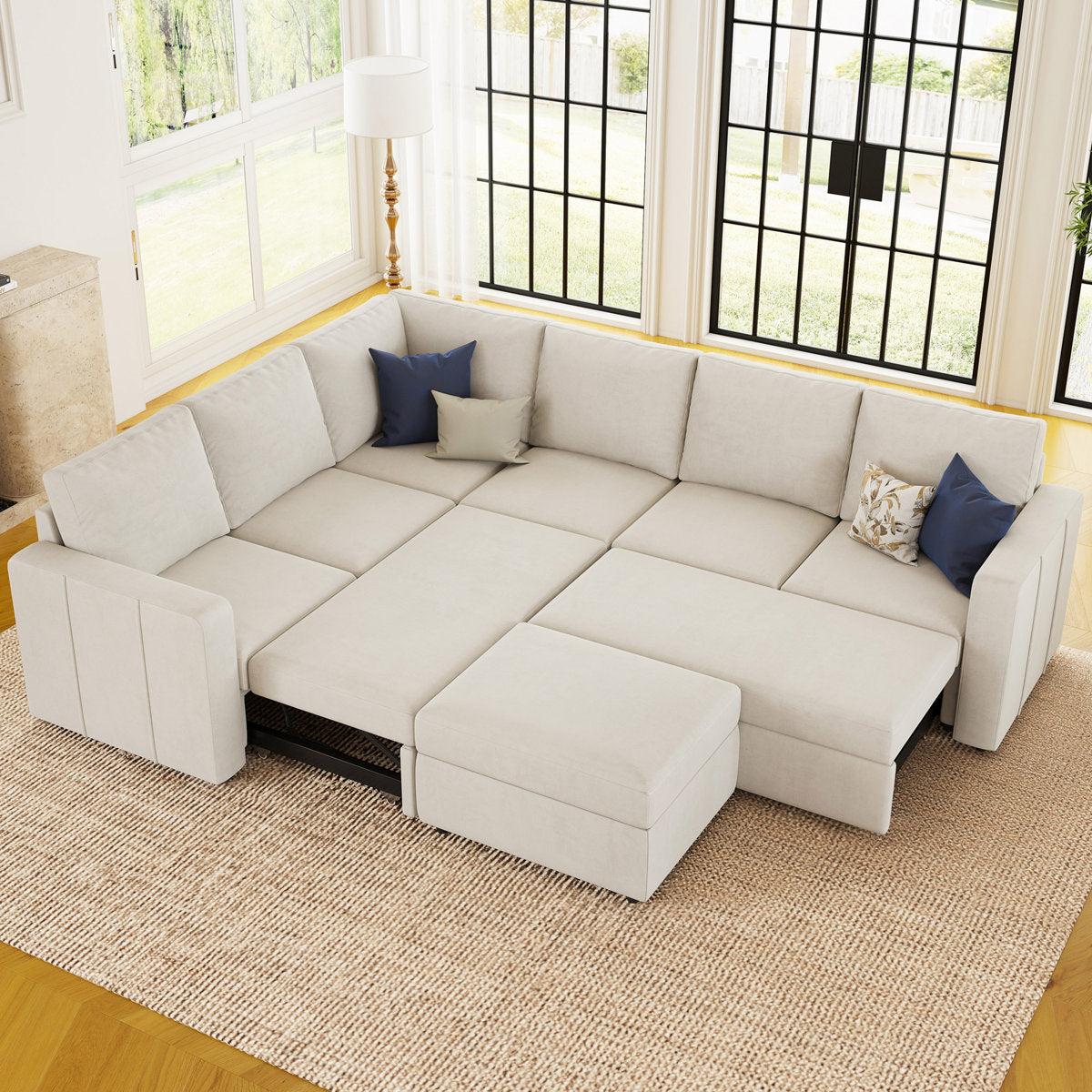 Seybert U Shaped Sofa Set Large Pullout Sofa Bed Modular Sectional Couch With Storage Ottoman
