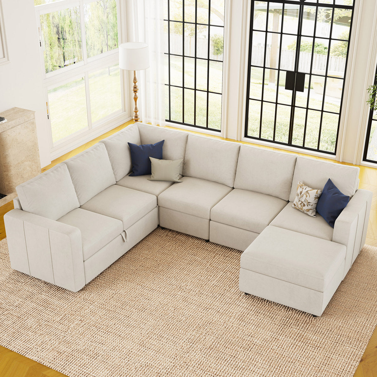 Seybert U Shaped Sofa Set Large Pullout Sofa Bed Modular Sectional Couch With Storage Ottoman