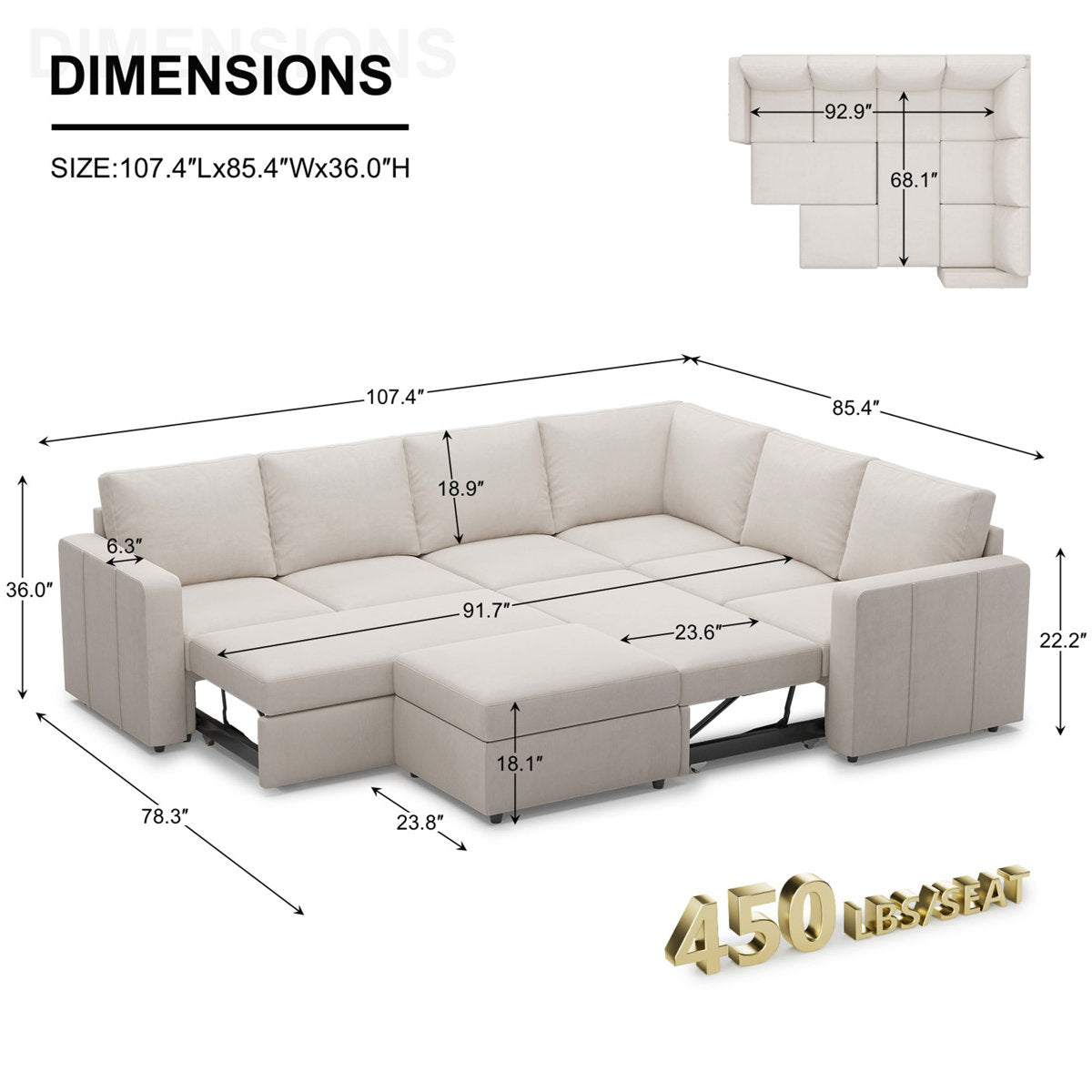 Seybert U Shaped Sofa Set Large Pullout Sofa Bed Modular Sectional Couch With Storage Ottoman