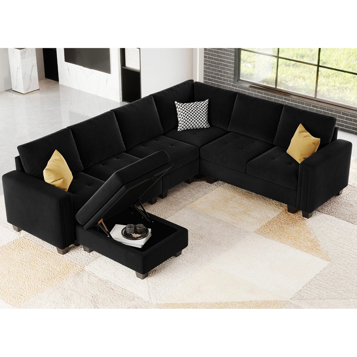Shavera 6 - Piece Velvet Sectional Sofa L Shaped Modular Couch Living room Corner Sofa with Storage Ottoman