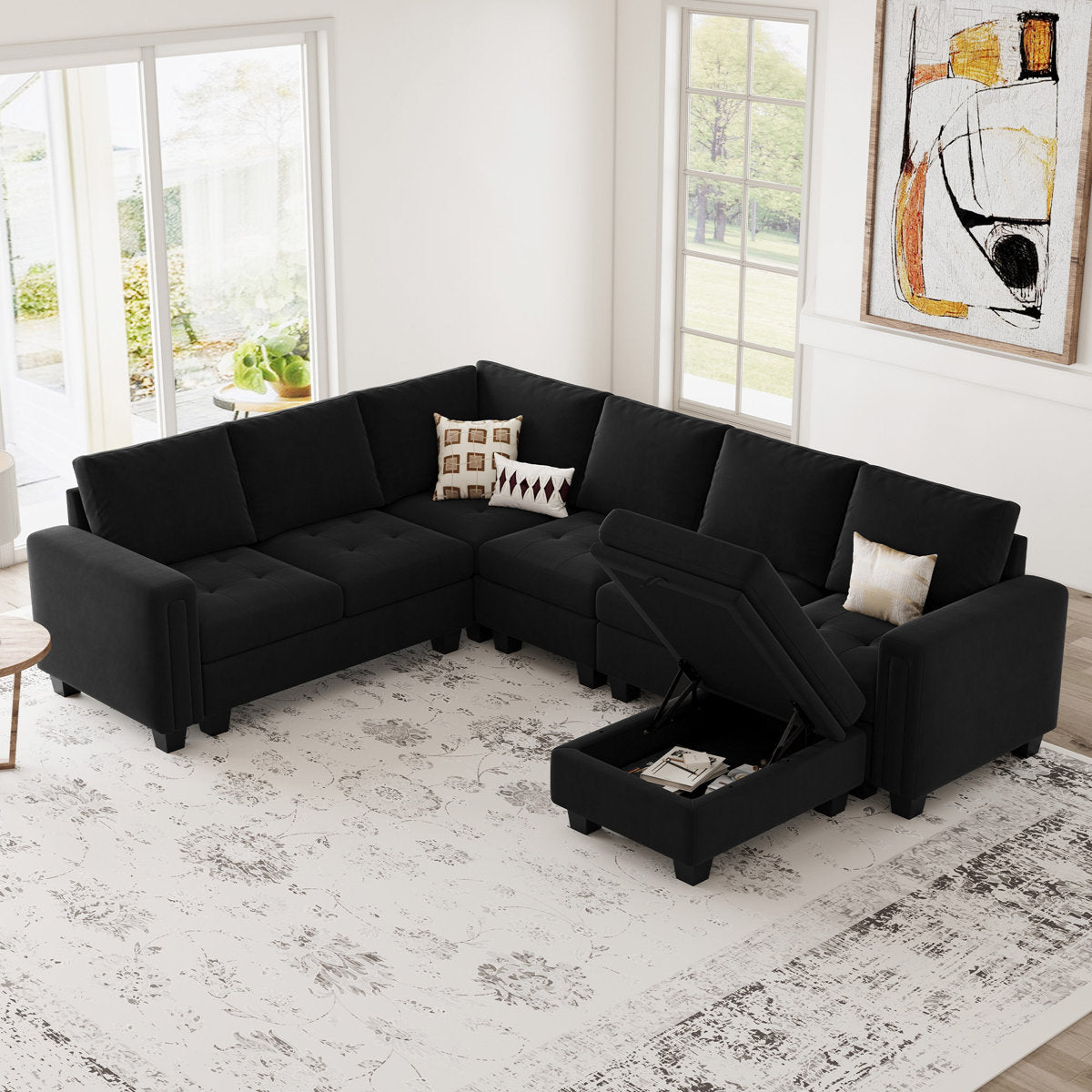 Shavera 6 - Piece Velvet Sectional Sofa L Shaped Modular Couch Living room Corner Sofa with Storage Ottoman