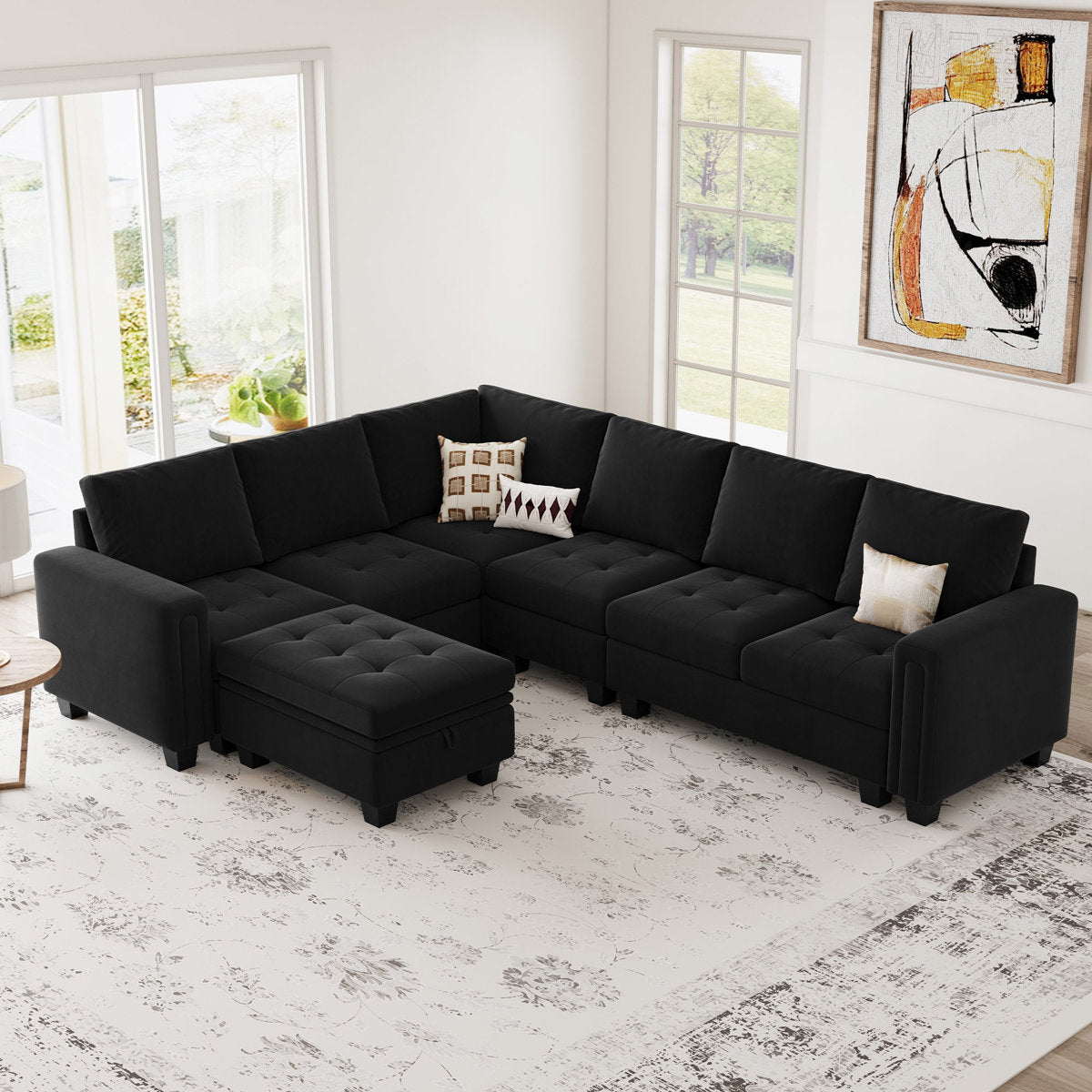 Shavera 6 - Piece Velvet Sectional Sofa L Shaped Modular Couch Living room Corner Sofa with Storage Ottoman