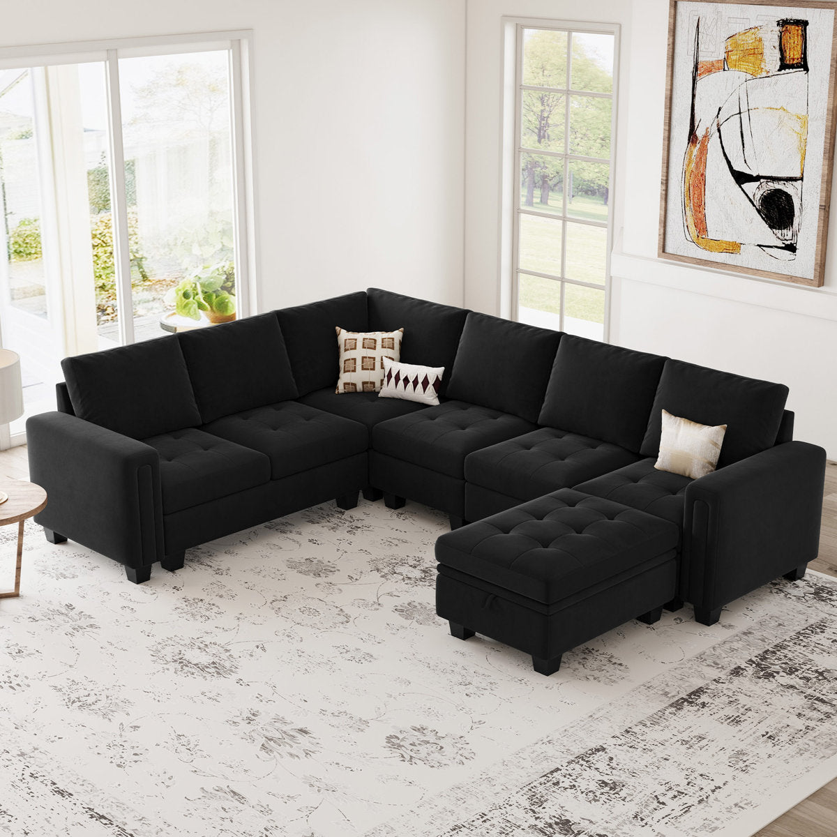 Shavera 6 - Piece Velvet Sectional Sofa L Shaped Modular Couch Living room Corner Sofa with Storage Ottoman