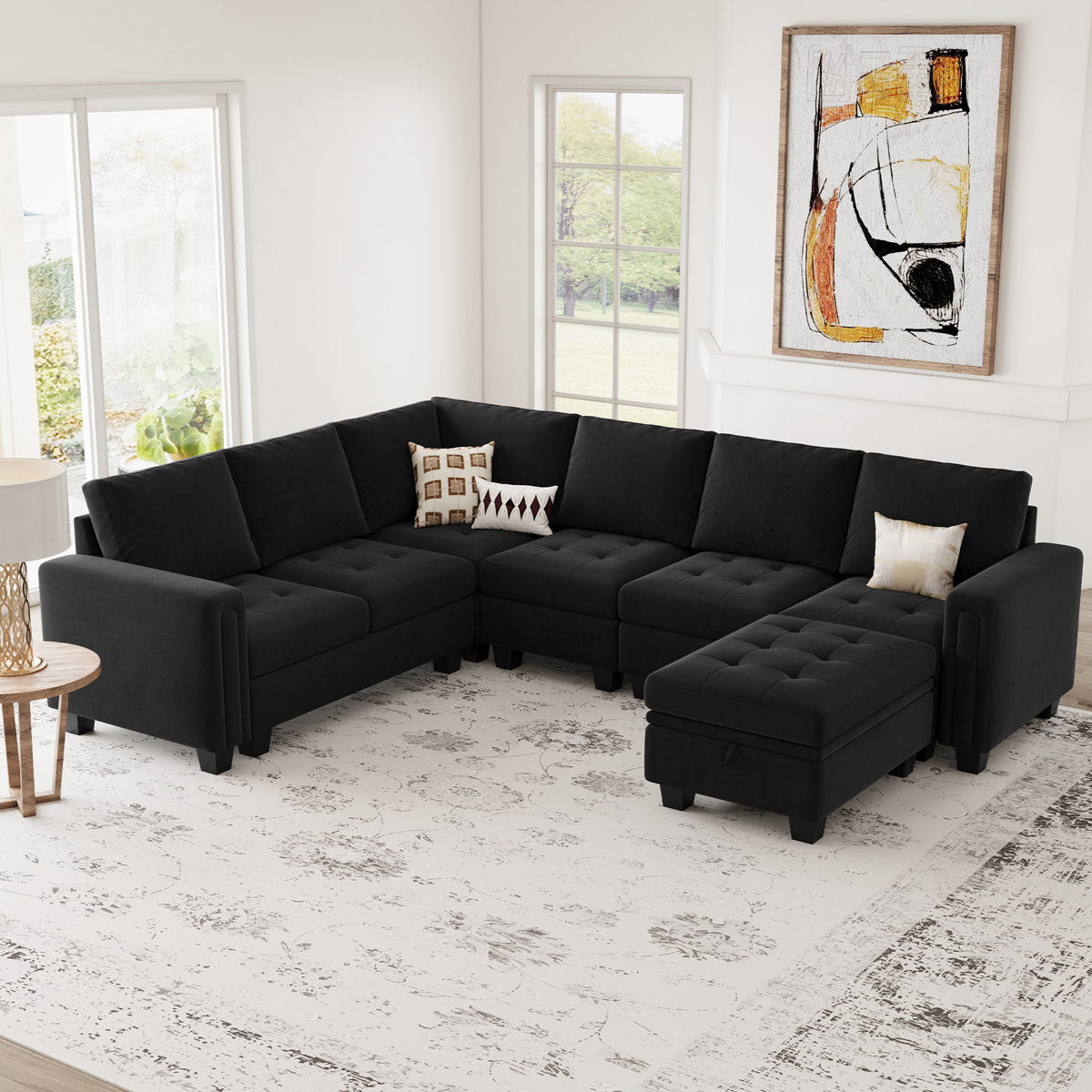 Shavera 6 - Piece Velvet Sectional Sofa L Shaped Modular Couch Living room Corner Sofa with Storage Ottoman