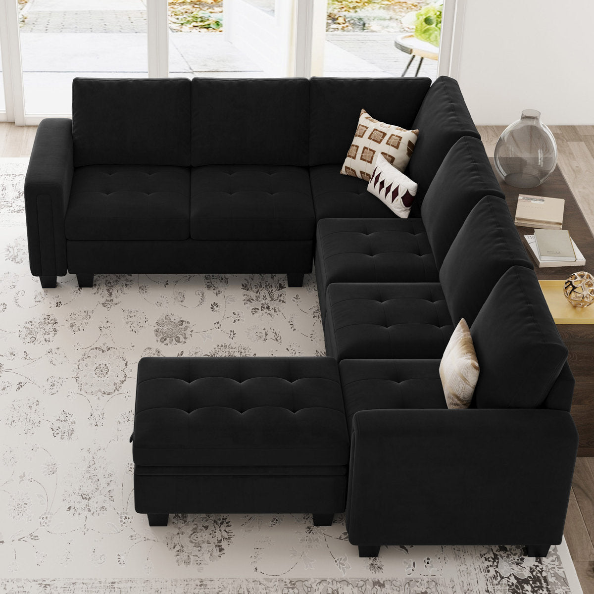 Shavera 6 - Piece Velvet Sectional Sofa L Shaped Modular Couch Living room Corner Sofa with Storage Ottoman