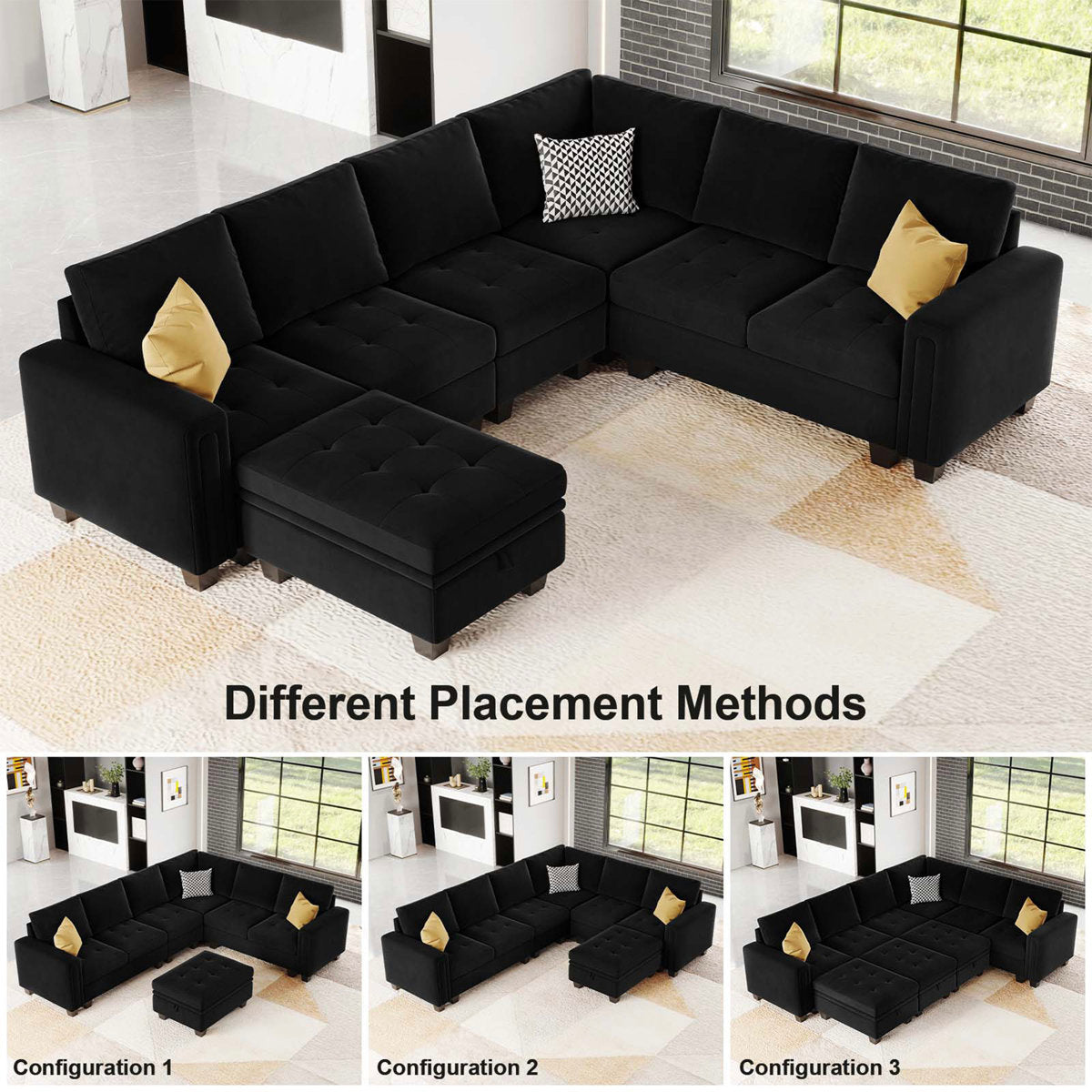 Shavera 6 - Piece Velvet Sectional Sofa L Shaped Modular Couch Living room Corner Sofa with Storage Ottoman