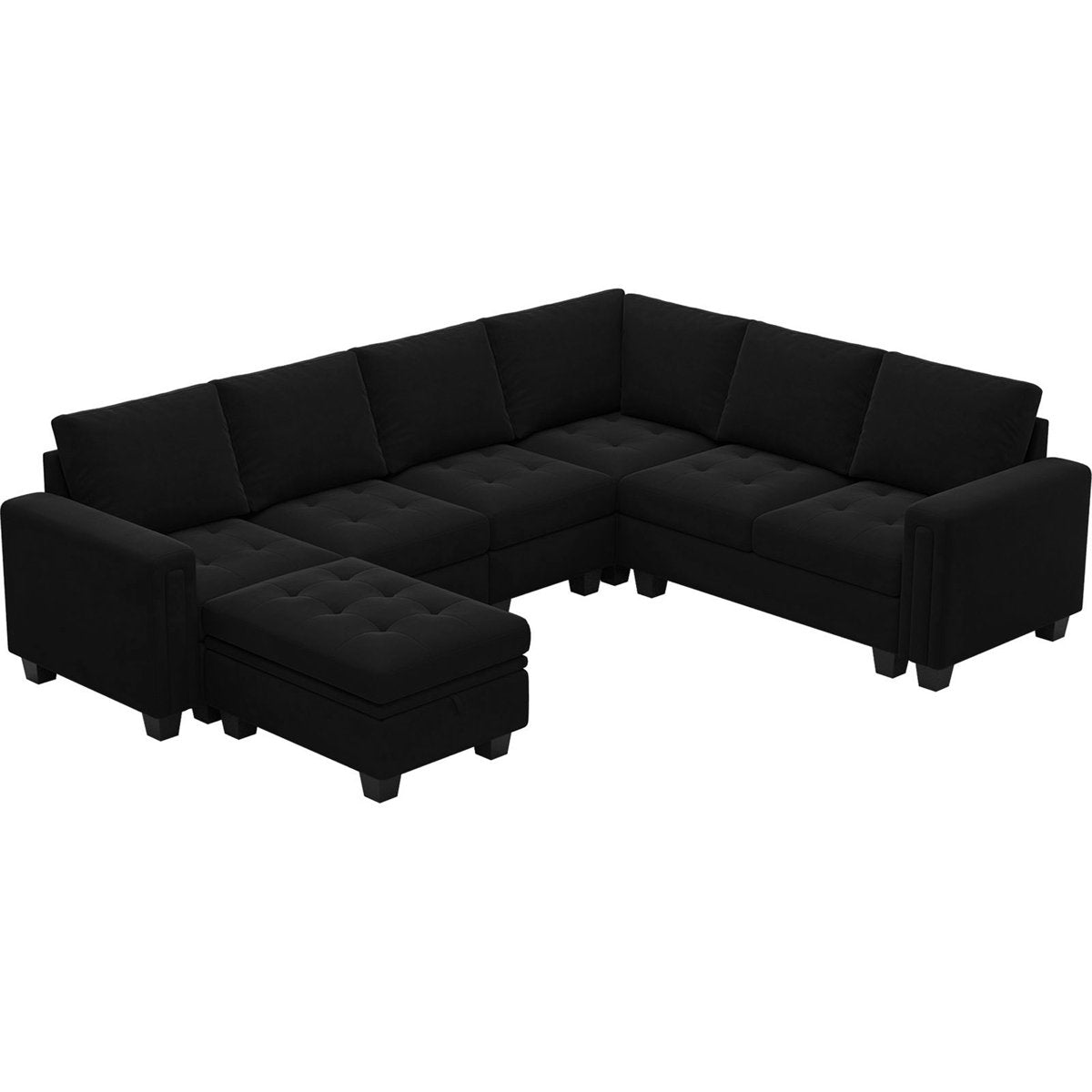 Shavera 6 - Piece Velvet Sectional Sofa L Shaped Modular Couch Living room Corner Sofa with Storage Ottoman