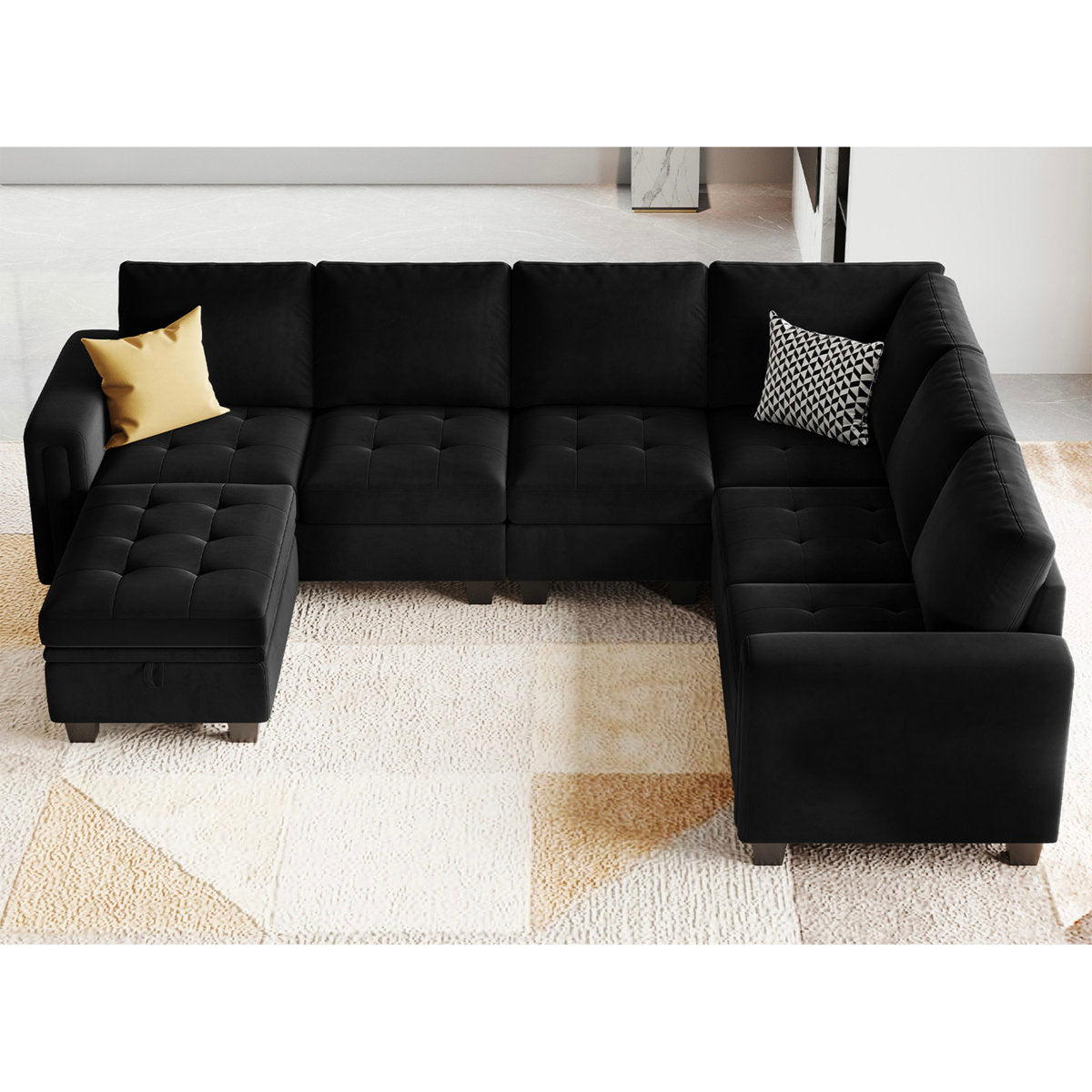 Shavera 6 - Piece Velvet Sectional Sofa L Shaped Modular Couch Living room Corner Sofa with Storage Ottoman