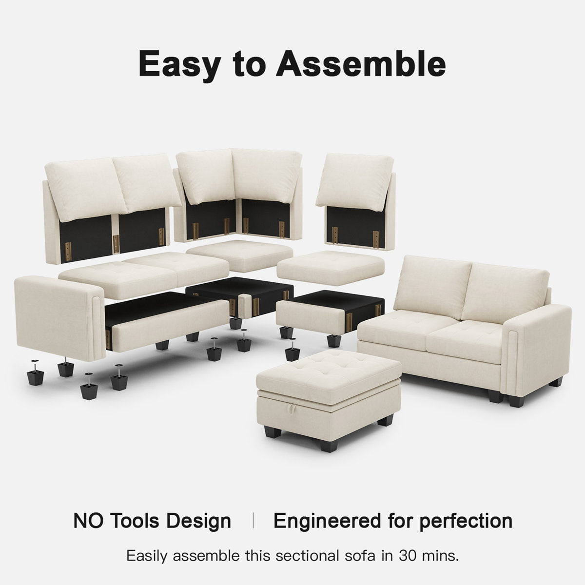 Shavera 6 - Piece Velvet Sectional Sofa L Shaped Modular Couch Living room Corner Sofa with Storage Ottoman