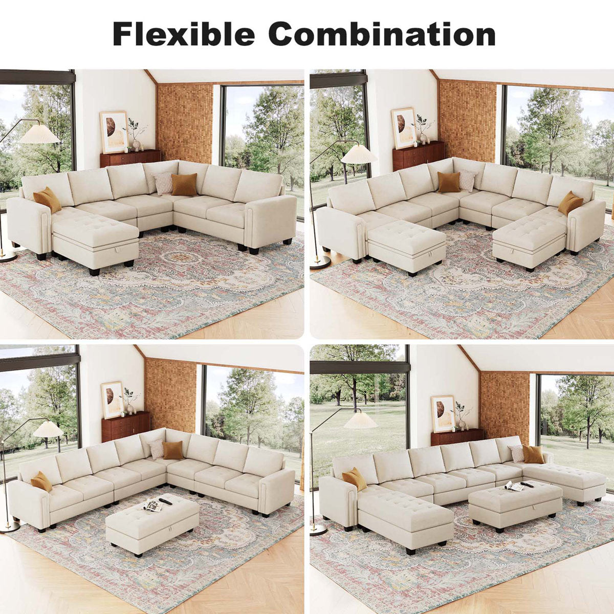 Shavera 6 - Piece Velvet Sectional Sofa L Shaped Modular Couch Living room Corner Sofa with Storage Ottoman