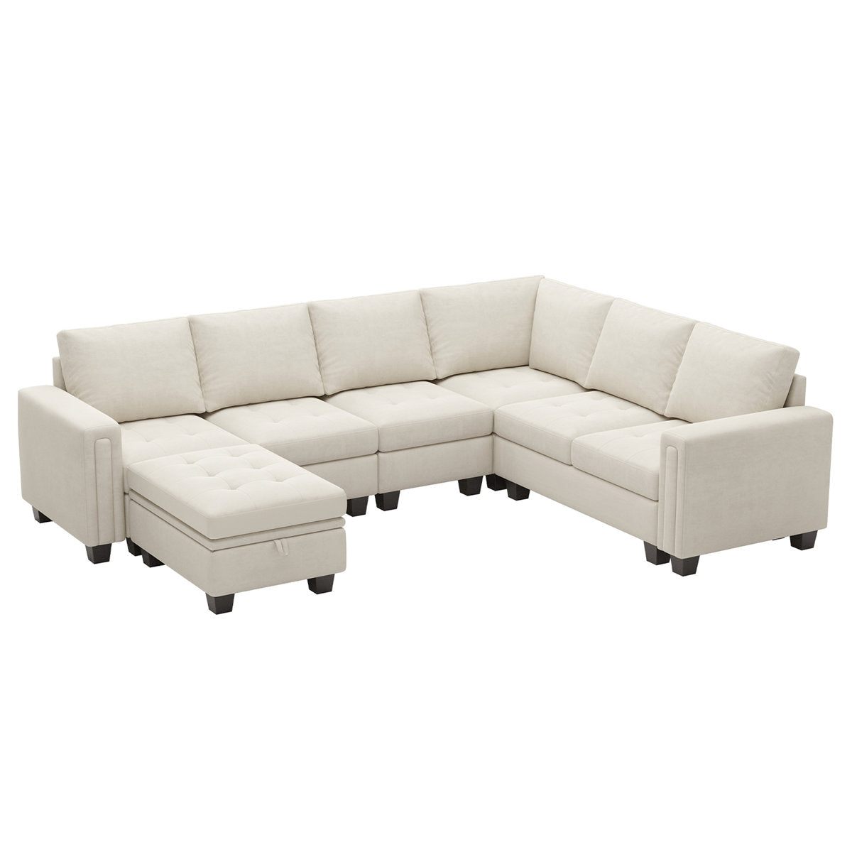 Shavera 6 - Piece Velvet Sectional Sofa L Shaped Modular Couch Living room Corner Sofa with Storage Ottoman