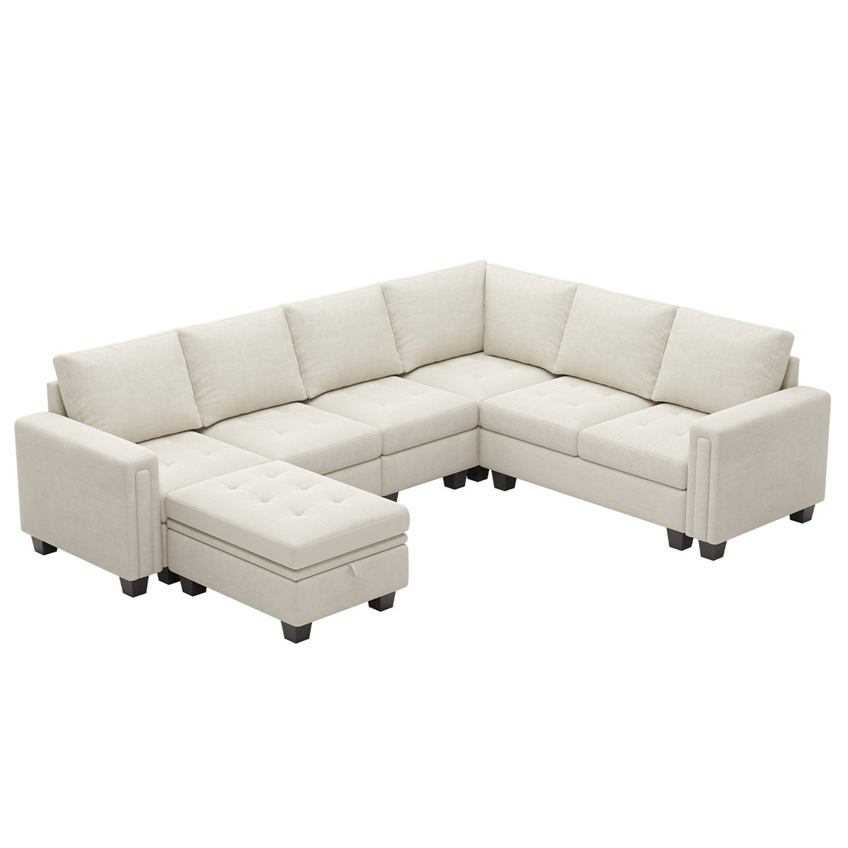 Shavera 6 - Piece Velvet Sectional Sofa L Shaped Modular Couch Living room Corner Sofa with Storage Ottoman