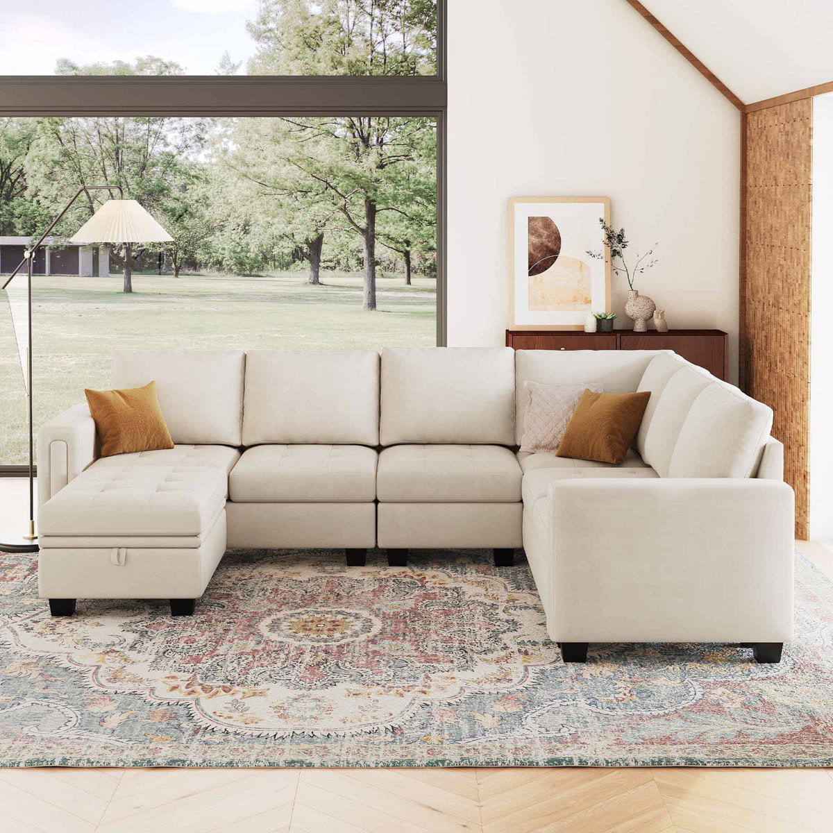 Shavera 6 - Piece Velvet Sectional Sofa L Shaped Modular Couch Living room Corner Sofa with Storage Ottoman