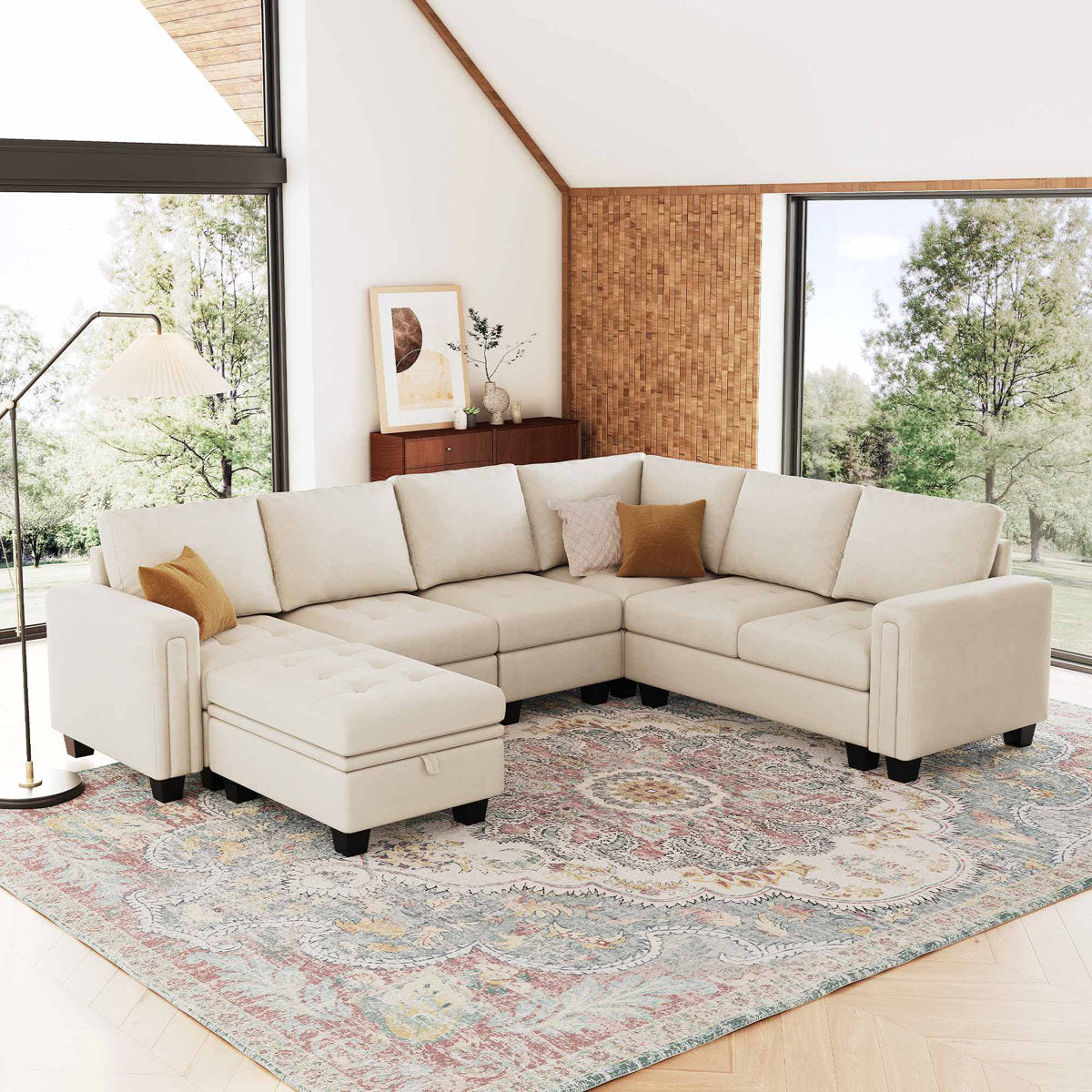 Shavera 6 - Piece Velvet Sectional Sofa L Shaped Modular Couch Living room Corner Sofa with Storage Ottoman