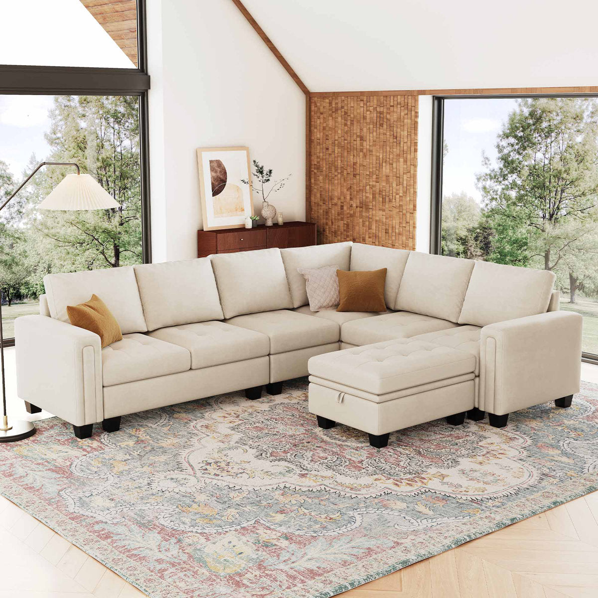 Shavera 6 - Piece Velvet Sectional Sofa L Shaped Modular Couch Living room Corner Sofa with Storage Ottoman