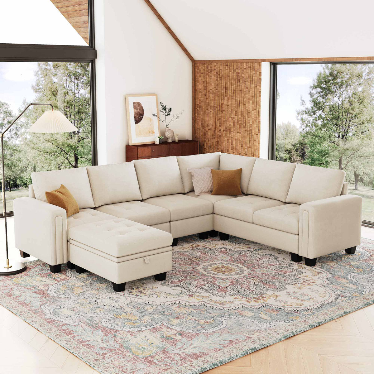 Shavera 6 - Piece Velvet Sectional Sofa L Shaped Modular Couch Living room Corner Sofa with Storage Ottoman