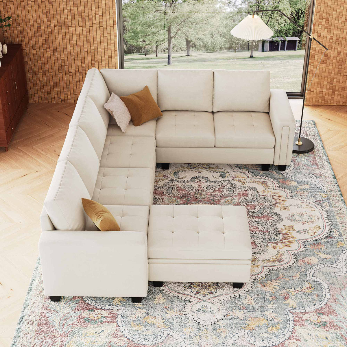 Shavera 6 - Piece Velvet Sectional Sofa L Shaped Modular Couch Living room Corner Sofa with Storage Ottoman