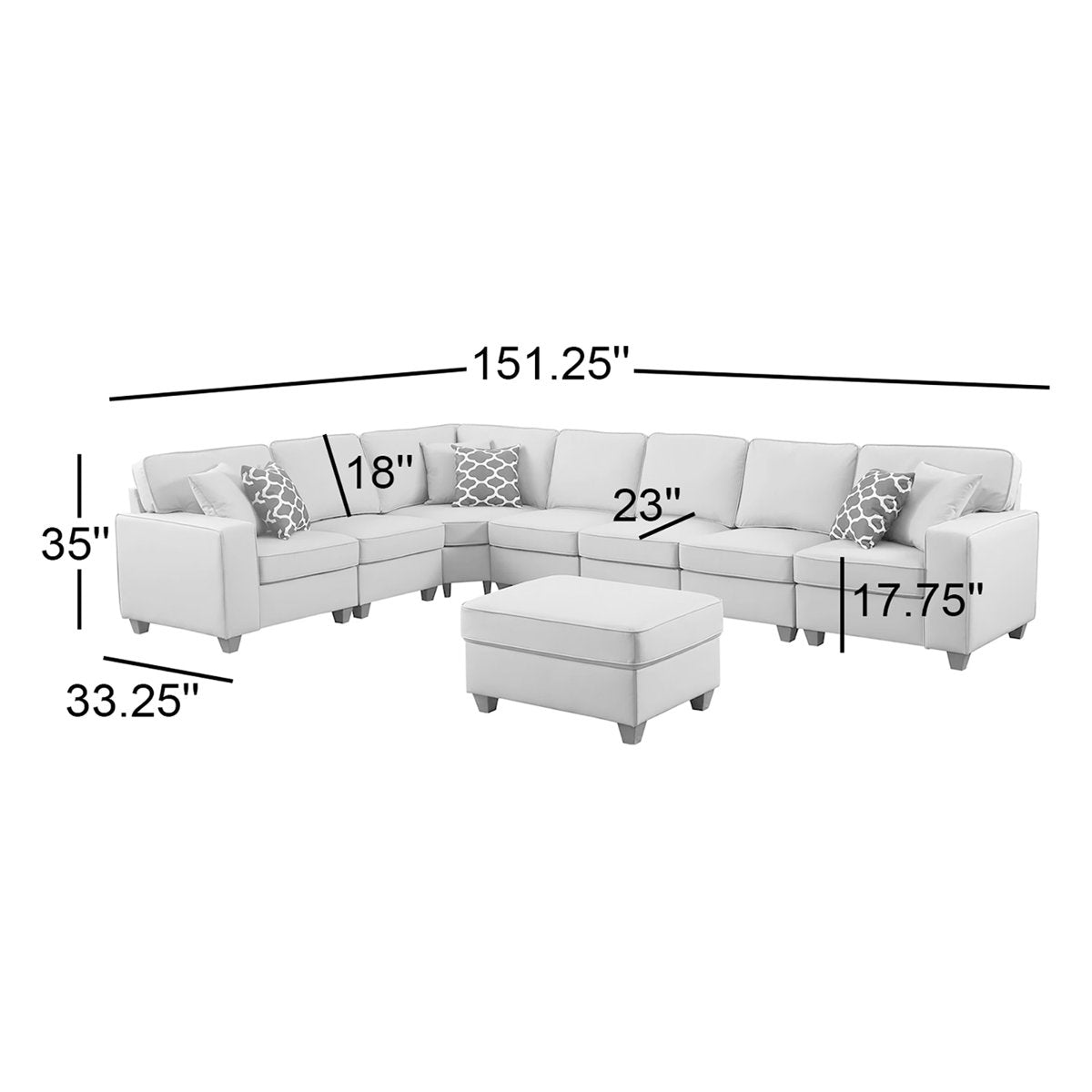 Shelaine Artificial Leather Modular Sectional With Ottoman