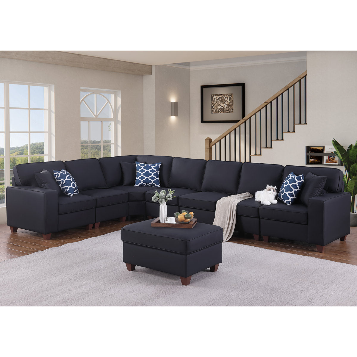 Shelaine Artificial Leather Modular Sectional With Ottoman