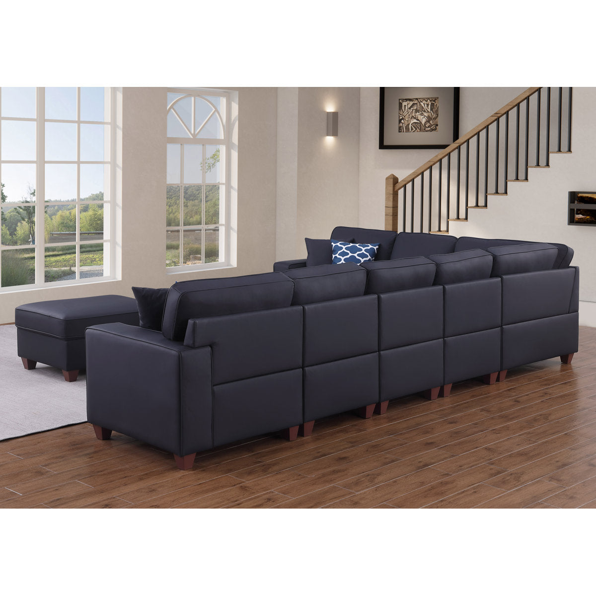 Shelaine Artificial Leather Modular Sectional With Ottoman