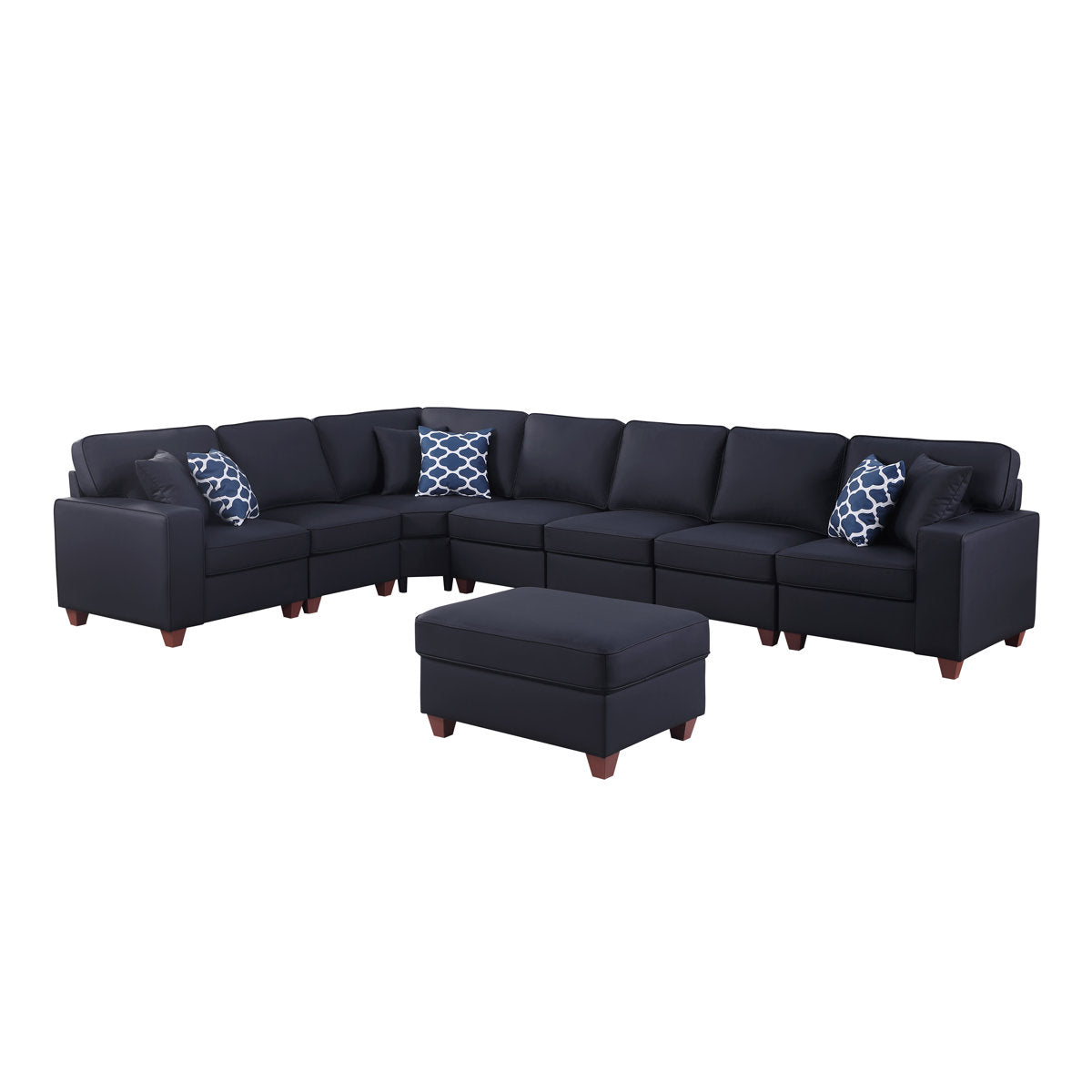 Shelaine Artificial Leather Modular Sectional With Ottoman