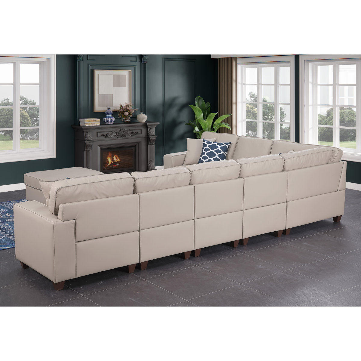 Shelaine Artificial Leather Modular Sectional With Ottoman
