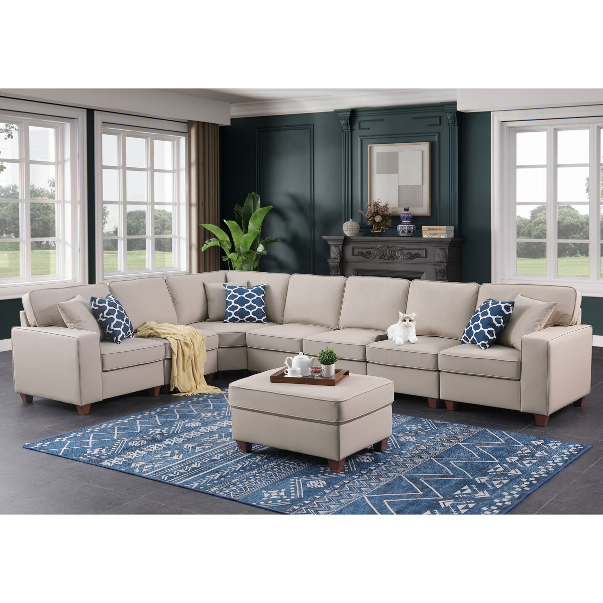 Shelaine Artificial Leather Modular Sectional With Ottoman