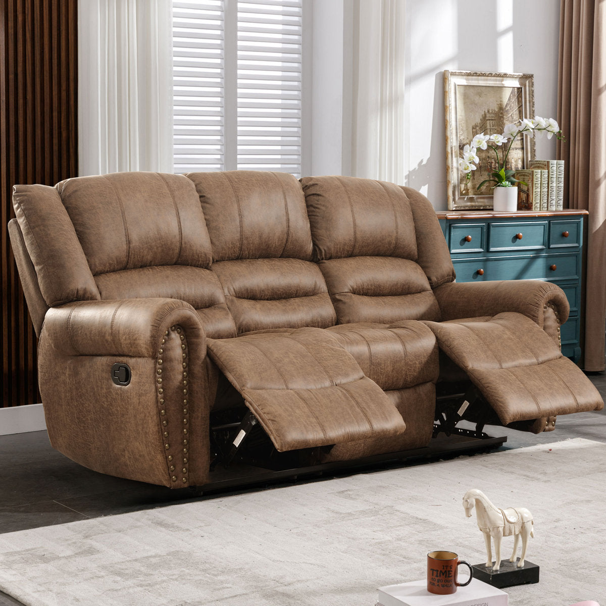 Siete 2-Piece Classic and Overstuffed Soft Faux Leather Manual Reclining Living Room Set
