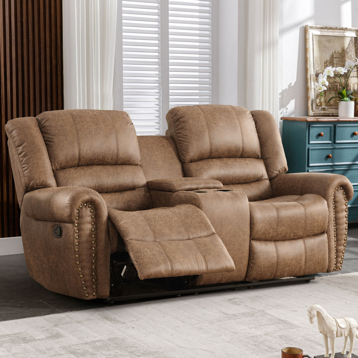 Siete 2-Piece Classic and Overstuffed Soft Faux Leather Manual Reclining Living Room Set