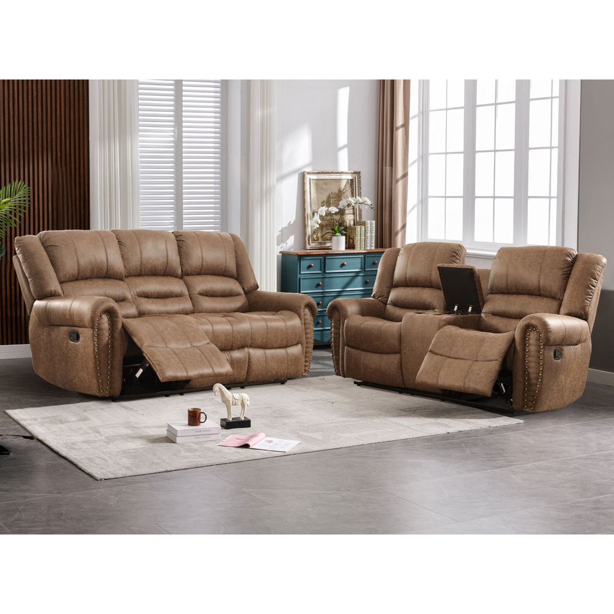 Siete 2-Piece Classic and Overstuffed Soft Faux Leather Manual Reclining Living Room Set