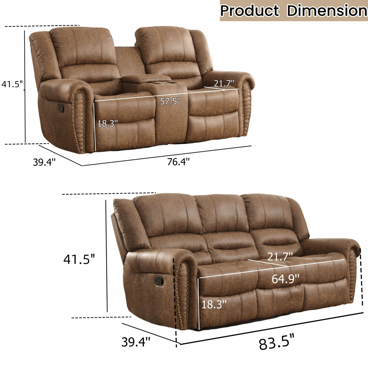 Siete 2-Piece Classic and Overstuffed Soft Faux Leather Manual Reclining Living Room Set