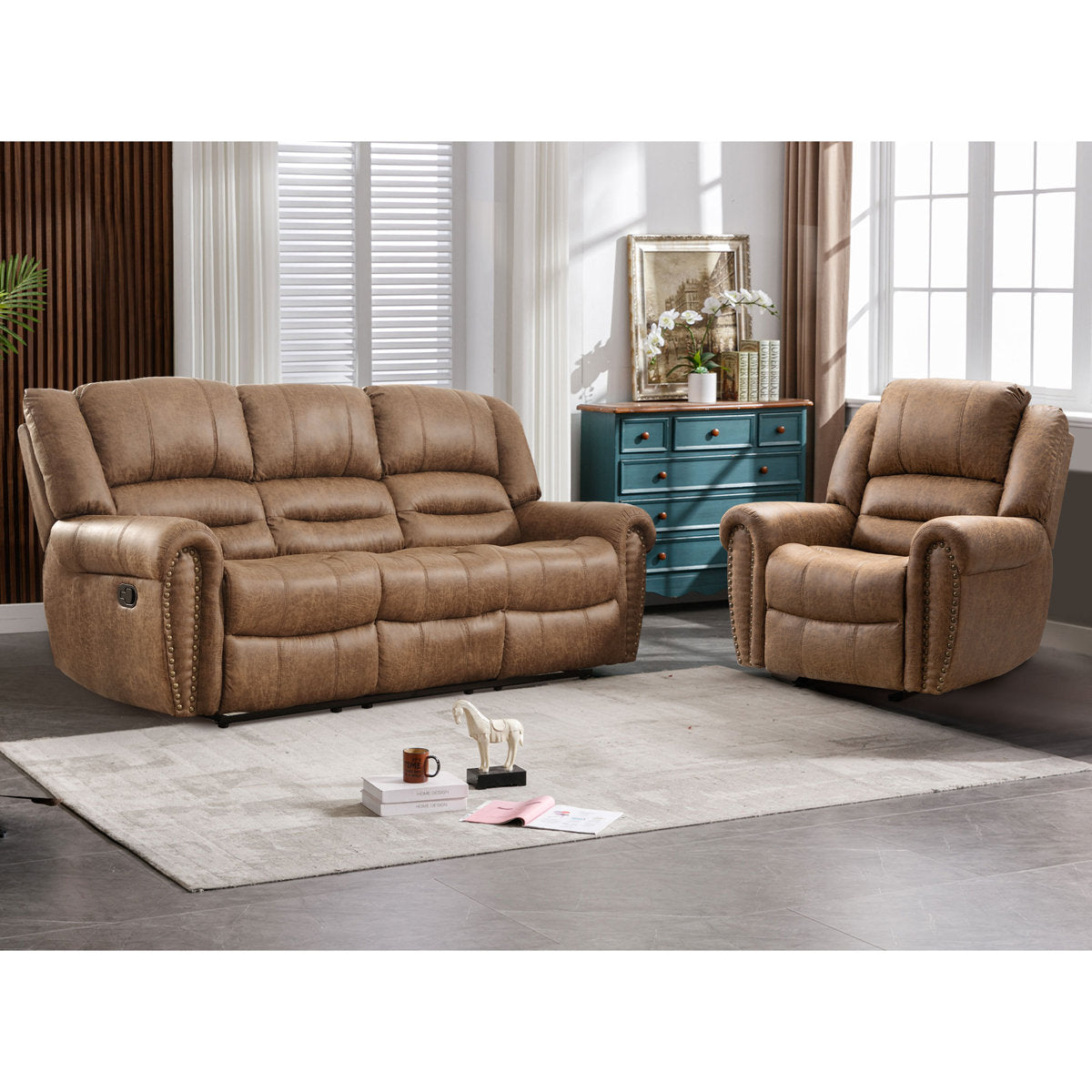 Siete 2-Piece Classic and Overstuffed Soft Faux Leather Manual Reclining Living Room Set