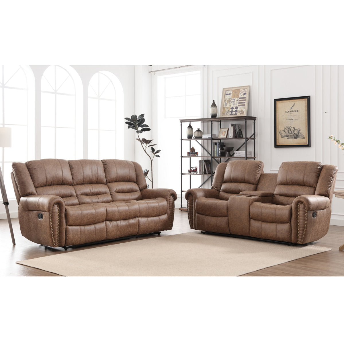 Siete 2-Piece Classic and Overstuffed Soft Faux Leather Manual Reclining Living Room Set